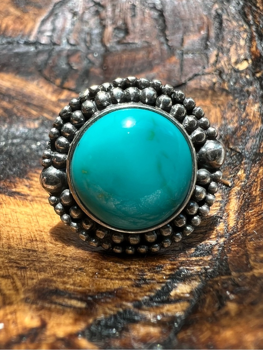 Sterling Silver Kingman Turquoise Round Ring Size 7